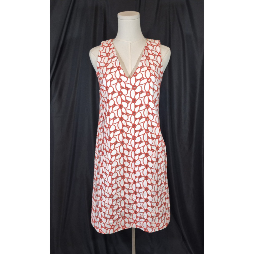 Ann Mashburn Sleeveless Floral Embroidered Mini Dress Orange White XS